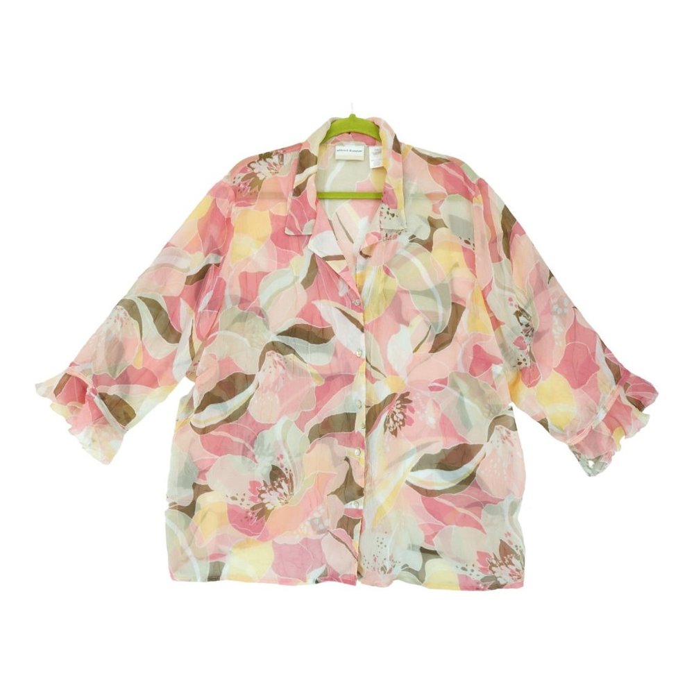 Alfred Dunner Sheer Chiffon Floral Crinkle Button Blouse Size 18W